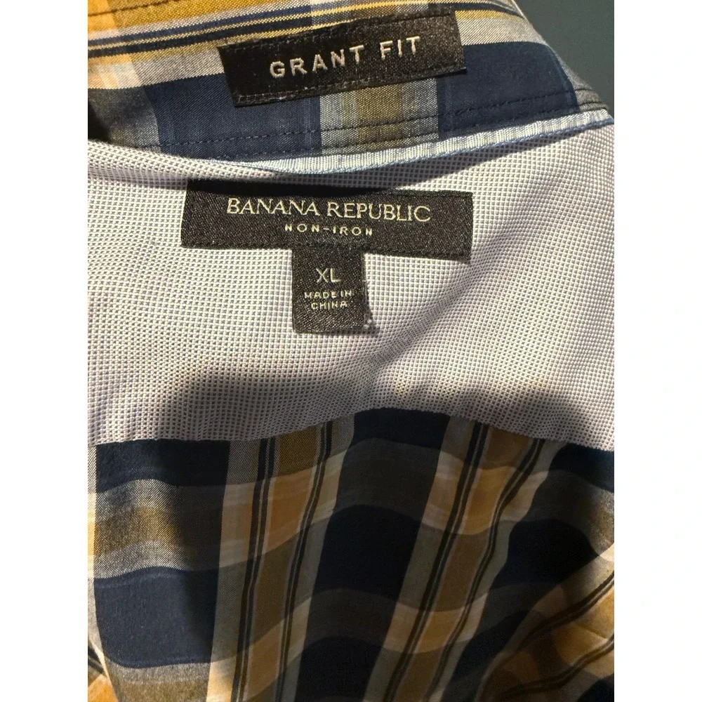 Banana Republic‎ Grant Fit Men's Non Iron Plaid Button Down Shirt XL